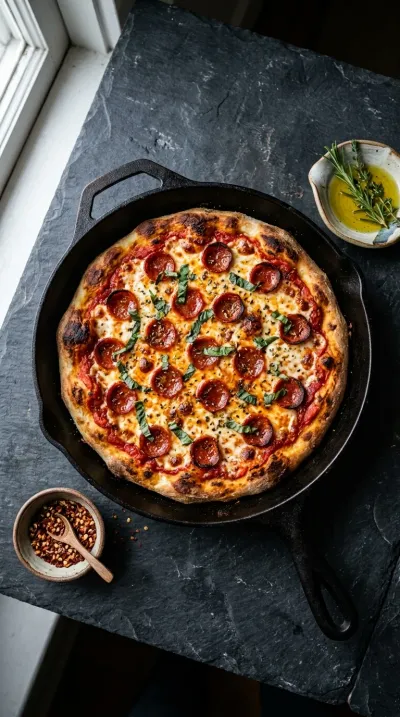 Cast Iron Sourdough Discard Pizza – Crispy Skillet Crust - cooking process