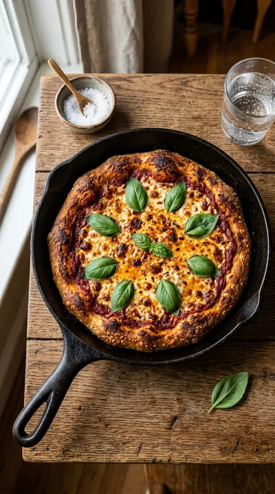 Cast Iron Skillet Sourdough Pizza - cooking process