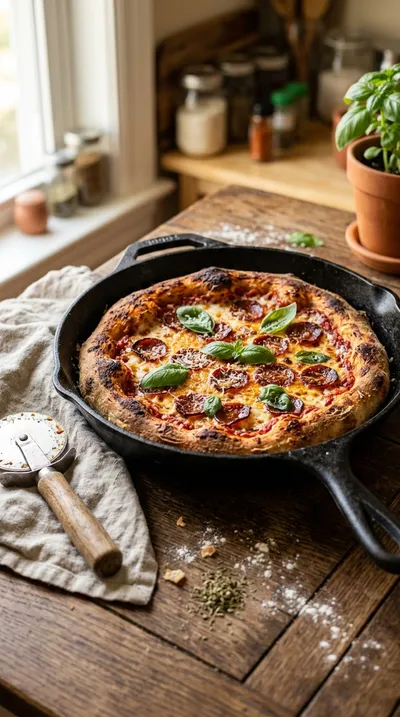 No-Knead Sourdough Skillet Pizza