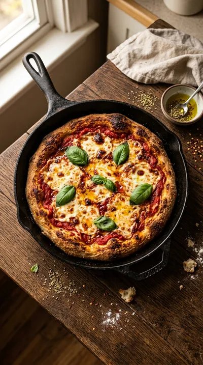 Pan-Style Sourdough Pizza in Cast Iron - cooking process