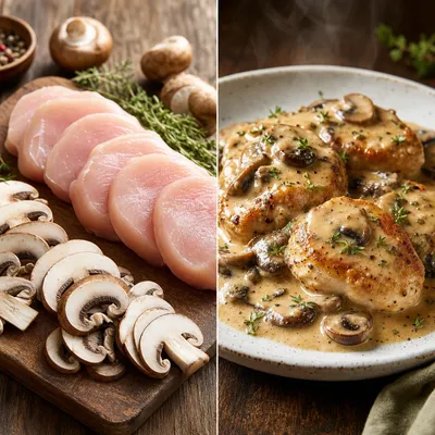 Skillet Chicken and Mushroom Sauce - High-Protein Meal - cooking process