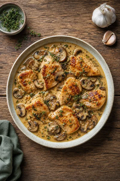 Skillet Chicken and Mushroom Sauce - ready to serve