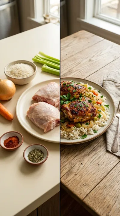 Chicken Thighs and Rice Recipe for Busy Nights - ready to serve