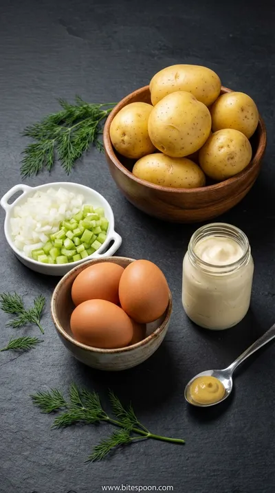 Best American Potato Salad Recipe - Classic Side Dish - ingredients preparation