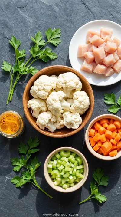 Anti-Inflammatory Cauliflower Chicken Soup Recipe - 30 Min - ingredients preparation