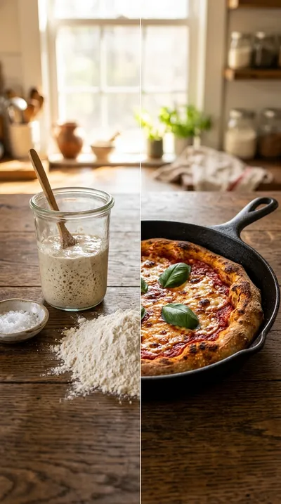 Deep Dish Cast Iron Sourdough Pizza Crust - ready to serve