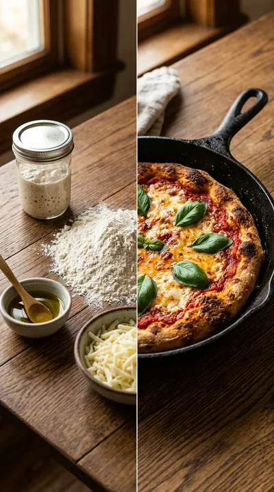 Sourdough Discard Skillet Pizza - ready to serve