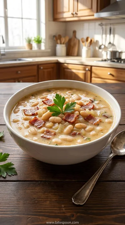 Bean with Turkey Bacon Soup: Quick & Easy Recipe - ready to serve