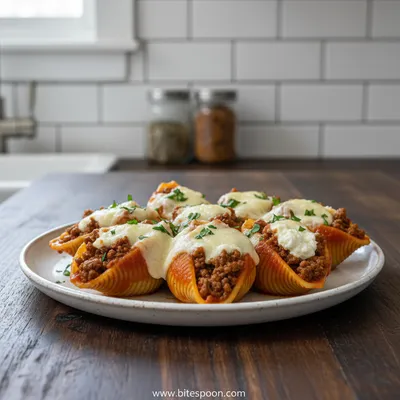 Beef-Stuffed Shells With Creamy Ricotta Filling - ready to serve