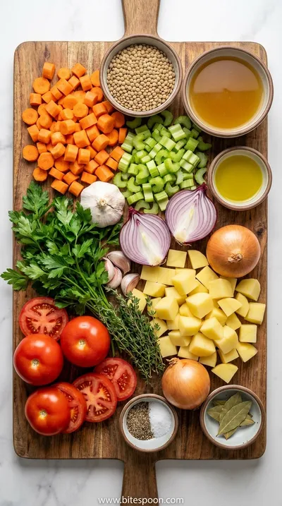 Cozy Lentil and Vegetable Soup - ingredients preparation