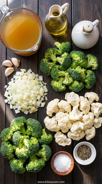 Creamy Broccoli Cauliflower Soup Recipe - ingredients preparation