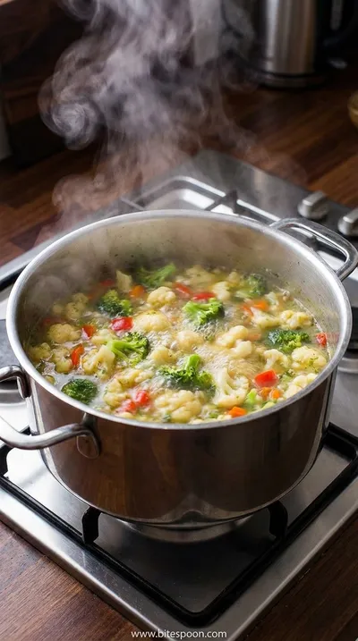 Creamy Broccoli Cauliflower Soup Recipe - cooking process