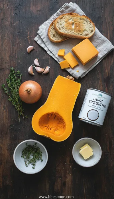 Butternut Squash Soup with Coconut Milk and Grilled Cheese - ingredients preparation