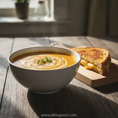 Butternut Squash Soup with Coconut Milk and Grilled Cheese