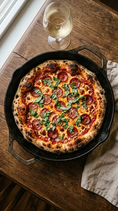 No-Knead Sourdough Skillet Pizza - cooking process
