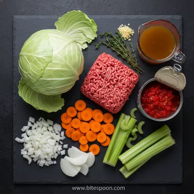 Cabbage Soup with Ground Beef Recipe - ingredients preparation