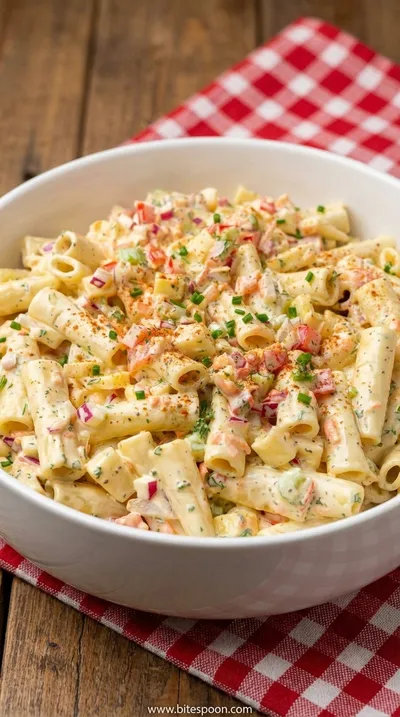Cheddar Sour Cream Macaroni Salad Recipe - ready to serve