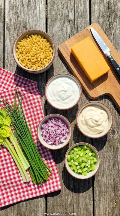 Cheddar Sour Cream Macaroni Salad Recipe - ingredients preparation