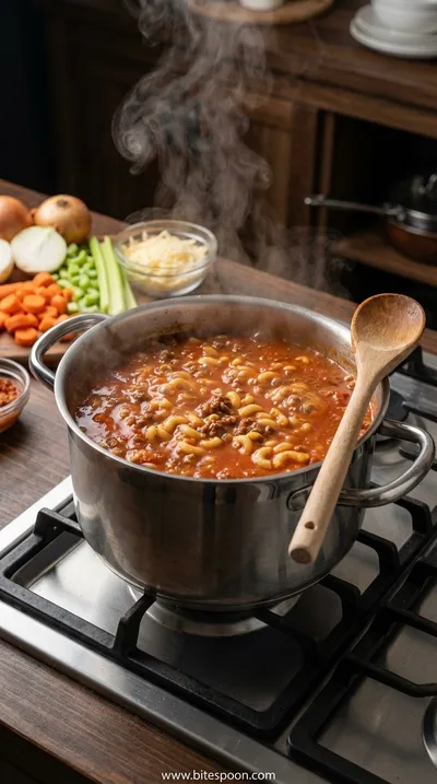 Cozy Cheeseburger Macaroni Soup Recipe - cooking process