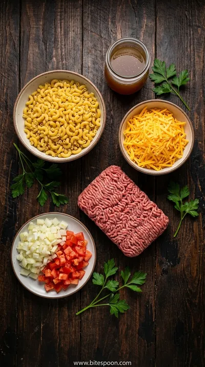 Cozy Cheeseburger Macaroni Soup Recipe - ingredients preparation