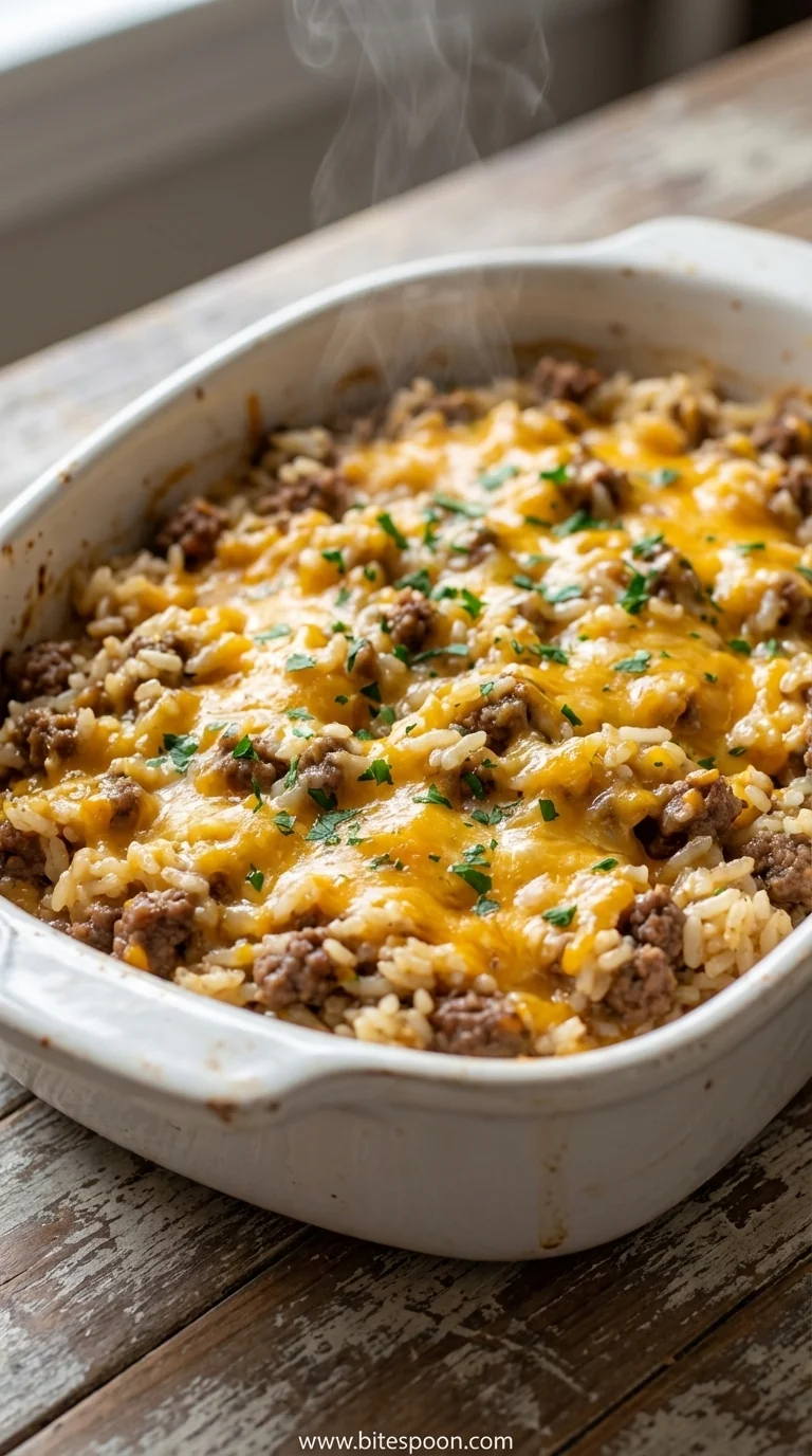 Cheesy Ground Beef and Rice Casserole
