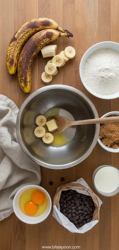 Chocolate Chip Banana Bread – Easy Quick Recipe - ingredients preparation