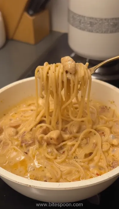 Cream Chicken Spaghetti Recipe - ready to serve