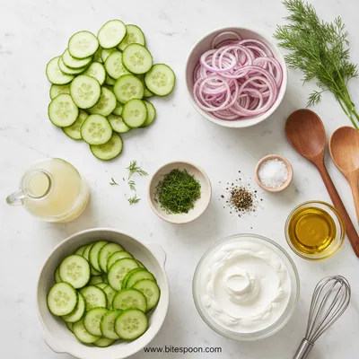 Creamy Cucumber Salad – Fresh Easy Snack - ingredients preparation