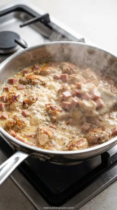 Creamy Pasta with Chicken & Turkey Ham Recipe - cooking process