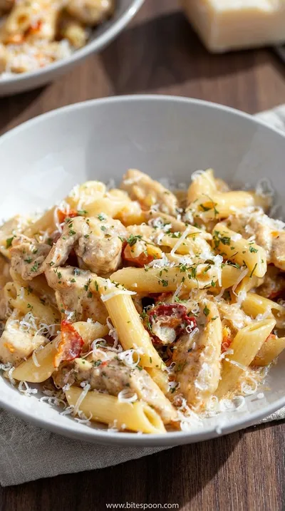 Creamy Pasta with Chicken & Turkey Ham Recipe - ready to serve