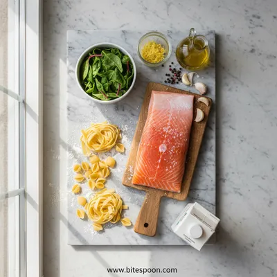 Creamy Salmon Pasta With Mixed Greens - cooking process