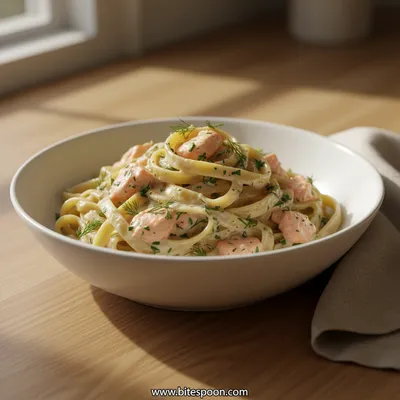 Creamy Salmon Pasta With Mixed Greens