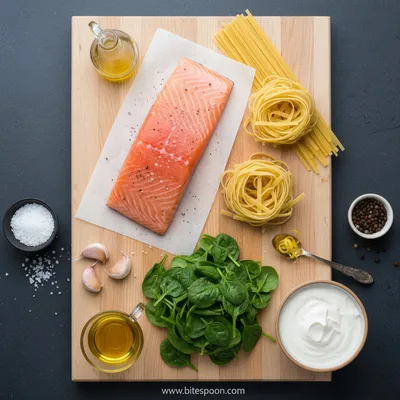 Creamy Salmon Spinach Pasta in 25 Minutes - cooking process