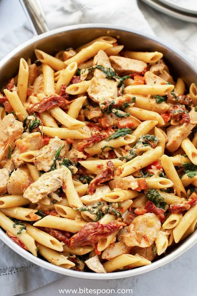 Creamy Tuscan Chicken Pasta Recipe - cooking process