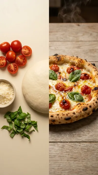 Sourdough Pizza Crust with Basil & Cherry Tomatoes - ready to serve