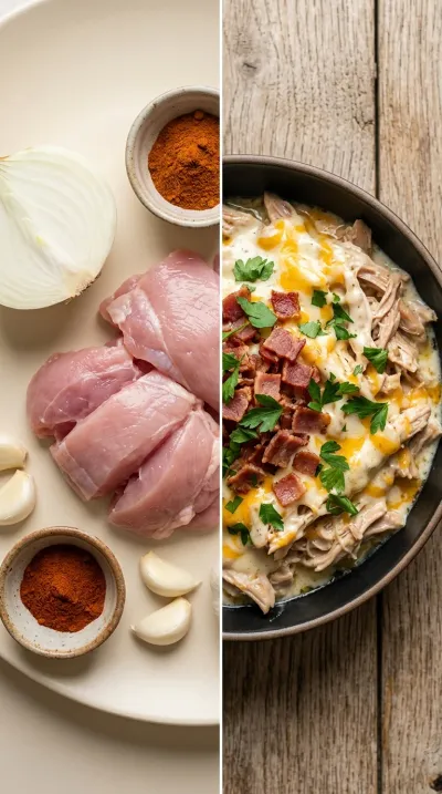 Crockpot Crack Chicken with Ranch, Turkey Bacon & Cheddar - ready to serve
