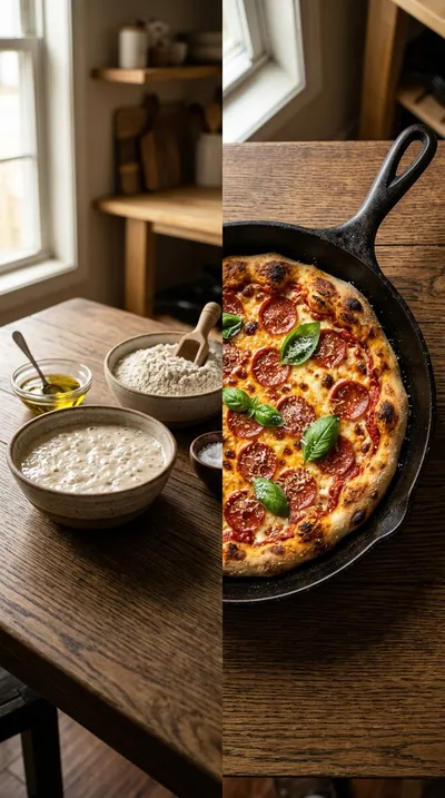 No-Knead Sourdough Skillet Pizza - ready to serve