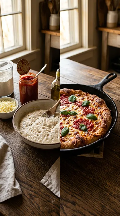 Pan-Style Sourdough Pizza in Cast Iron - ready to serve