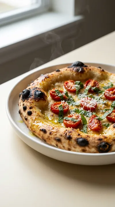 Sourdough Pizza Crust with Basil & Cherry Tomatoes