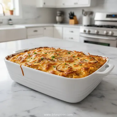 French Onion Chicken Orzo Casserole