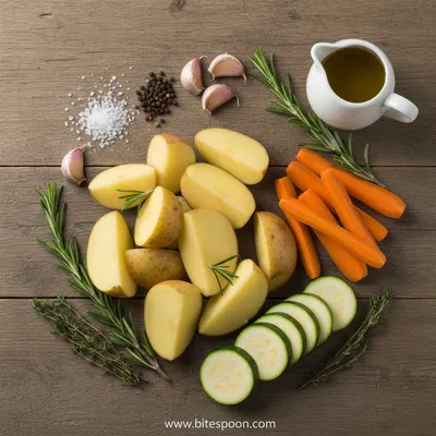 Garlic Herb Roasted Potatoes With Carrots and Zucchini - cooking process