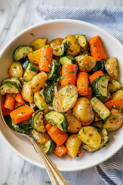 Garlic Herb Roasted Potatoes With Carrots and Zucchini - ready to serve