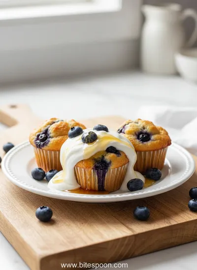 Healthy Greek Yogurt Blueberry Protein Muffins - ready to serve