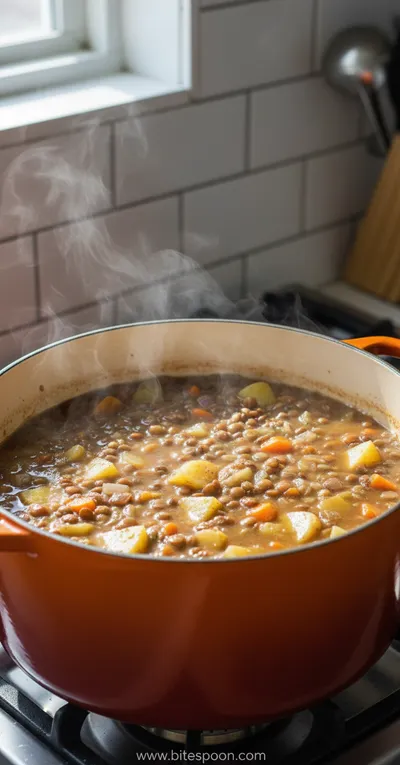 Hearty Lentil and Potato Soup Recipe with Comforting Benefits - cooking process