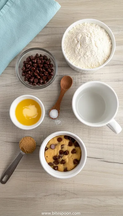 Microwave Chocolate Chip Mug Cookie – Quick & Easy Snack - ingredients preparation