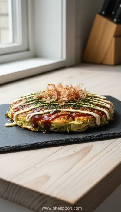 Okonomiyaki: Japanese Savory Pancake Recipe - ready to serve