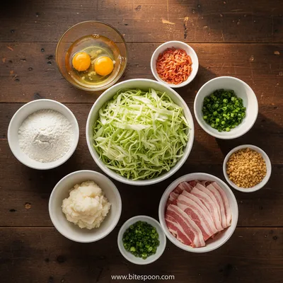 Okonomiyaki: Japanese Savory Pancake Recipe - ingredients preparation