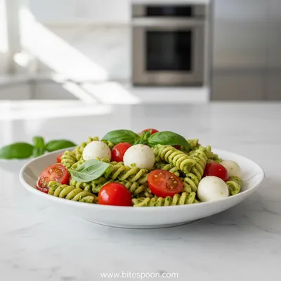 Light and Creamy Pesto Caprese Pasta Salad