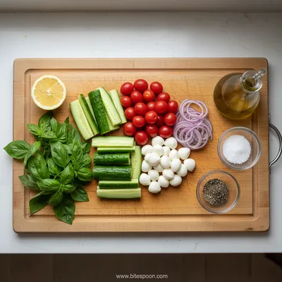 Quick Cucumber Mozzarella Salad - ingredients preparation