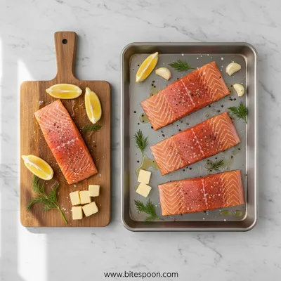 Sheet Pan Lemon Garlic Butter Salmon - cooking process